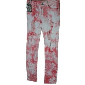 Machine Pink Floral Tie Dye Distressed Skinny Jean NWT SZ 7